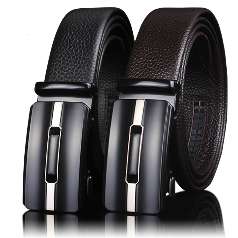 

2021 New High Quality Automatic Buckle Man Strap Designer Genuine Mens Belt Cow Leather Belts Brand Fashion Cinturones Hombre Luxury 8jim, Black