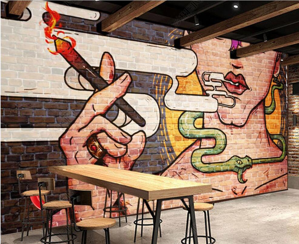 

3d wallpaper custom photo mural Retro nostalgic smoking beauty graffiti bar home decor 3d wall murals wallpaper for living room in rolls, Non-woven wallpaper