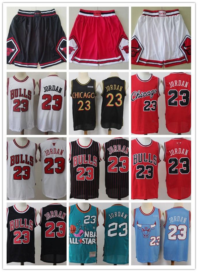 

mens chicago bulls 23 michael mj Throwback Basketball Shorts Basketball Jerseys red black white beige Blue high quality, Black;red