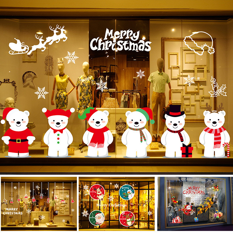 

Merry Christmas Window Stickers  PVC Santa Claus Deer Xmas Tree Snowflake Wall Window Stickers Ornaments GGE1911