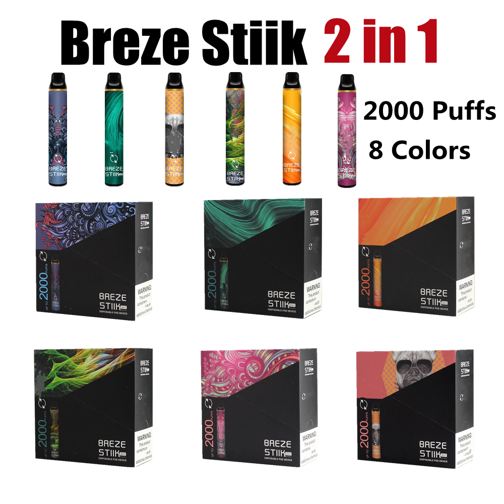 

Breze Stiik 2 In 1 Disposable Cigarettes Vape pen 2000 Puffs Pre Filled 6ML Pre-Filed 850mAh Battery E Cigs