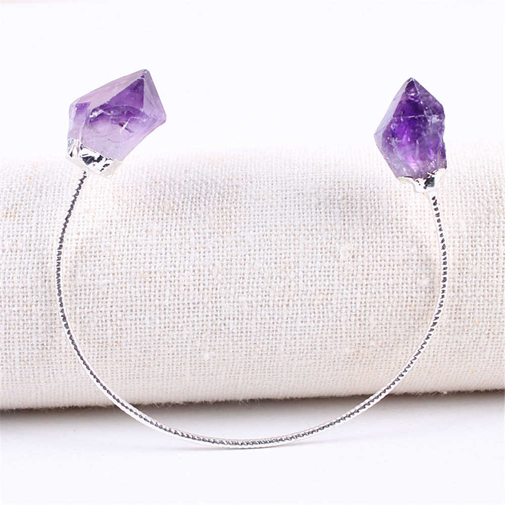 

Bracelets & Bangles with Natural Crystal Amethysts Citrines Stones Gold Color Bracelet Femme for Women Jewelry Purple Bracelet Q0719