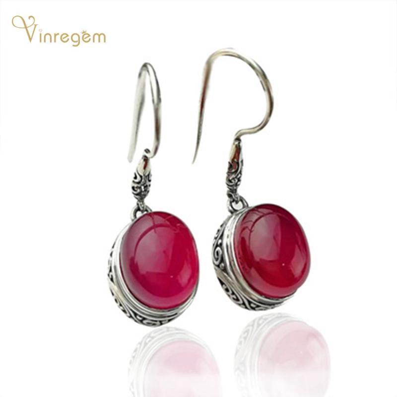 

Dangle & Chandelier Vinregem 100% 925 Sterling Silver Oval Cut Ruby Gemstone Wedding Vnniversary Vintage Earrings For Women Fine Jewelry