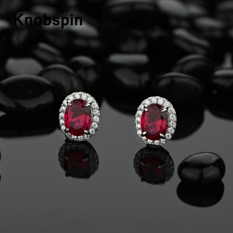 

Stud Knobspin 100% 925 Sterling Silver Fashion Wedding Red High Carbon Diamond Romantic Charm For Woman Earrings Fine Luxury Jewelry