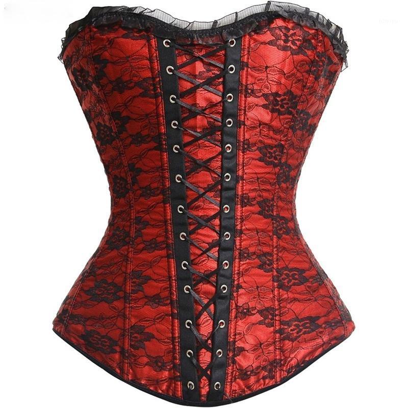 

Bustiers & Corsets Lady Sexy Overbust Corset Bustier Top Women' Lace Up Boned Plus Size Gothic Burlesque Floral Corselet Red -6XL, 2163black