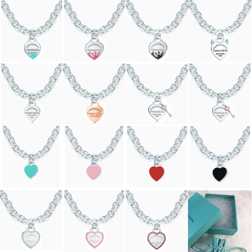 

Original Tiff Necklace S925 Silver Pendant Necklaces Female Jewelry Exquisite Craftsmanship with Official Logo Classic Blue Heart Wholesale Free Gift Box