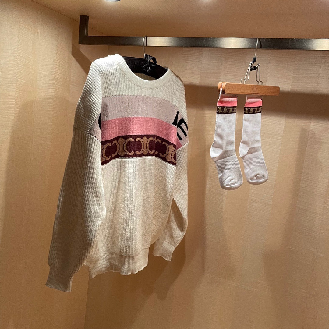 

Brand Women's Sweaters knit cotton jumper pullover new jacquard letter sweater and socks set for autumn winter for women tops, Black