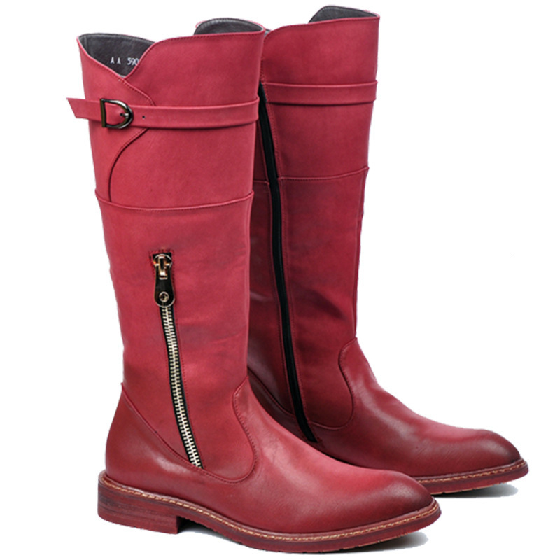 

boots erfc-botas altas de joelho para homens, bota redonda, couro sinttico, calados vermelhos motocicleta, novo, 38-44, o inverno, Black