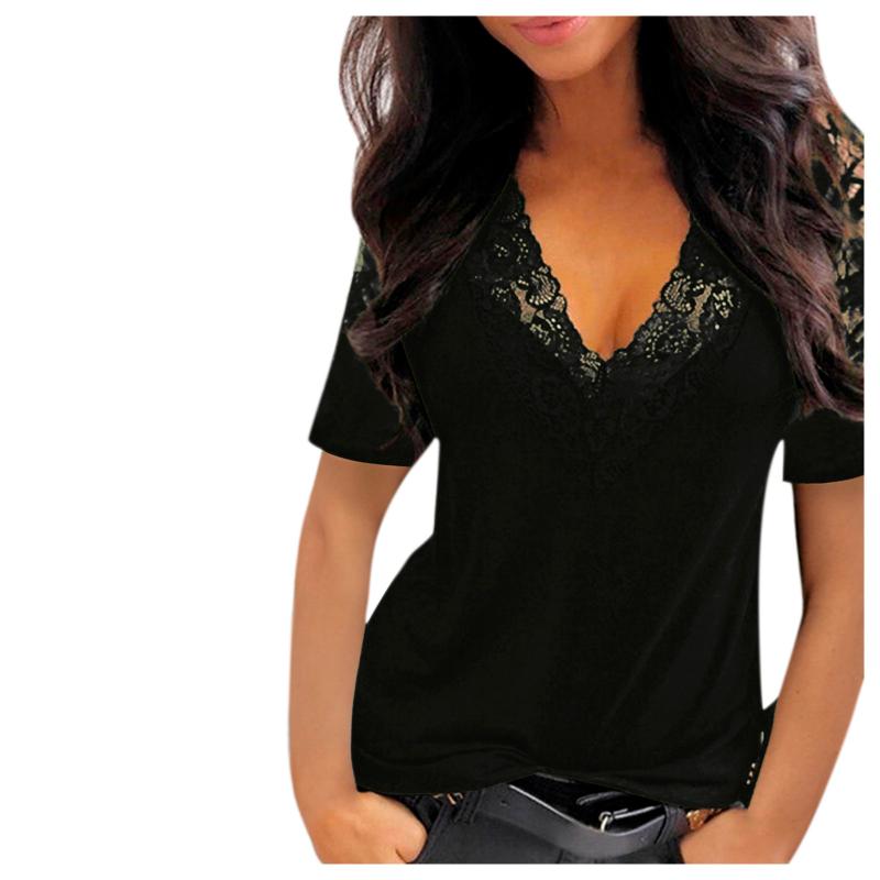 

Women's Tanks & Camis Tank Top Fashion Lace Splicing V-Neck Short Sleeve T-Shirt Blouse Tops Streetwear Retro Clothing Urban Tee Basic Cloth, White