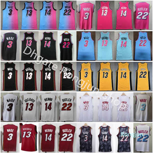 

Mens MiamiHeatBasketball Jersey Dwyane 3 Wade Jimmy 22 Butler Mens Tyler 14 Herro Bam 13 Adebayo Black White Yellow Blue Pink, Black;red