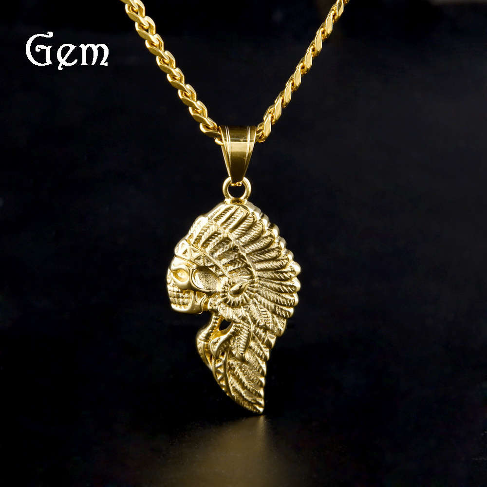

Hip hop jewelry Indian chief Skull Punk men's stainless steel pendant