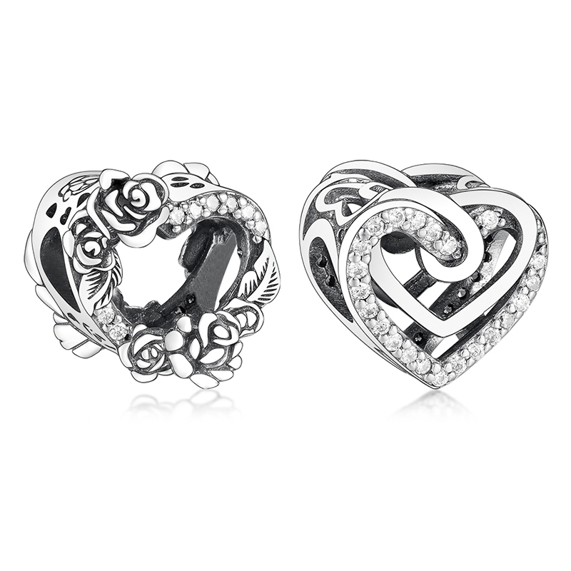 

Fit Original Pandora Charms Bracelet Sterling 925 Silver Sparkling Entwined Hearts Charm Beads Women DIY Jewelry Making Berloque