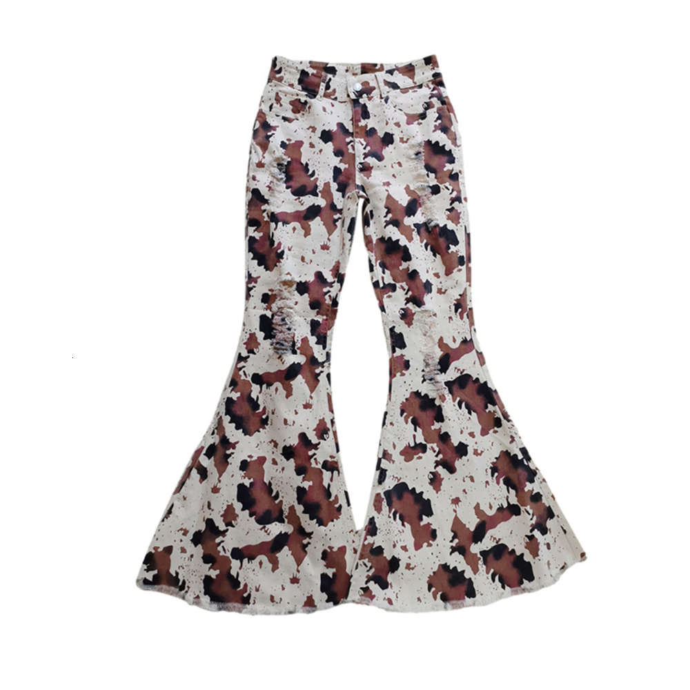 

Hot selling casual brown cow bell bottoms slim fit wide leg, Blue