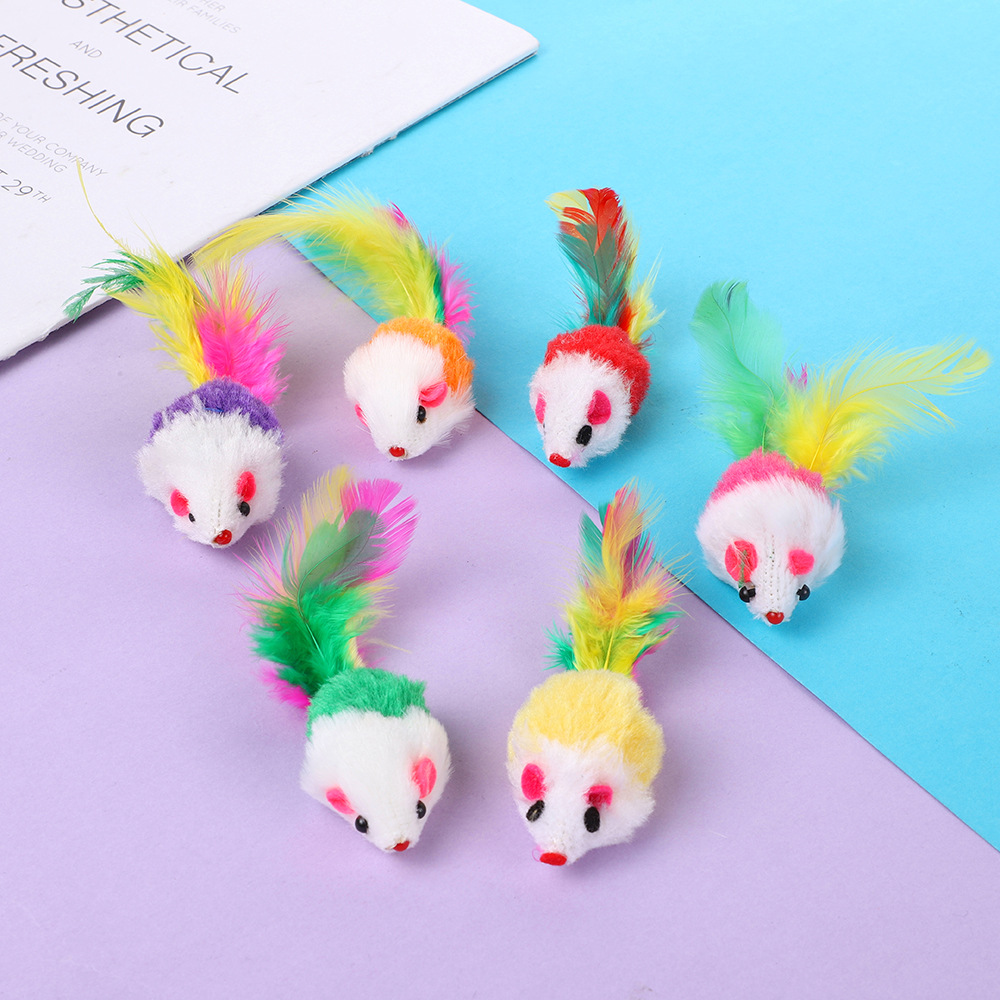 

Cat Toys Funny Pet Cat False Mouse Tease Playing Toy with Colorful Feather Plush Mini Mice Animal Toys