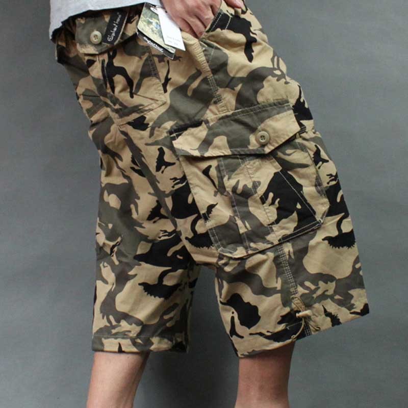 

2021 New Big Man Camouflage Plus Size Summer Beach Casual Load Shorts Street Clothes Zav3, White