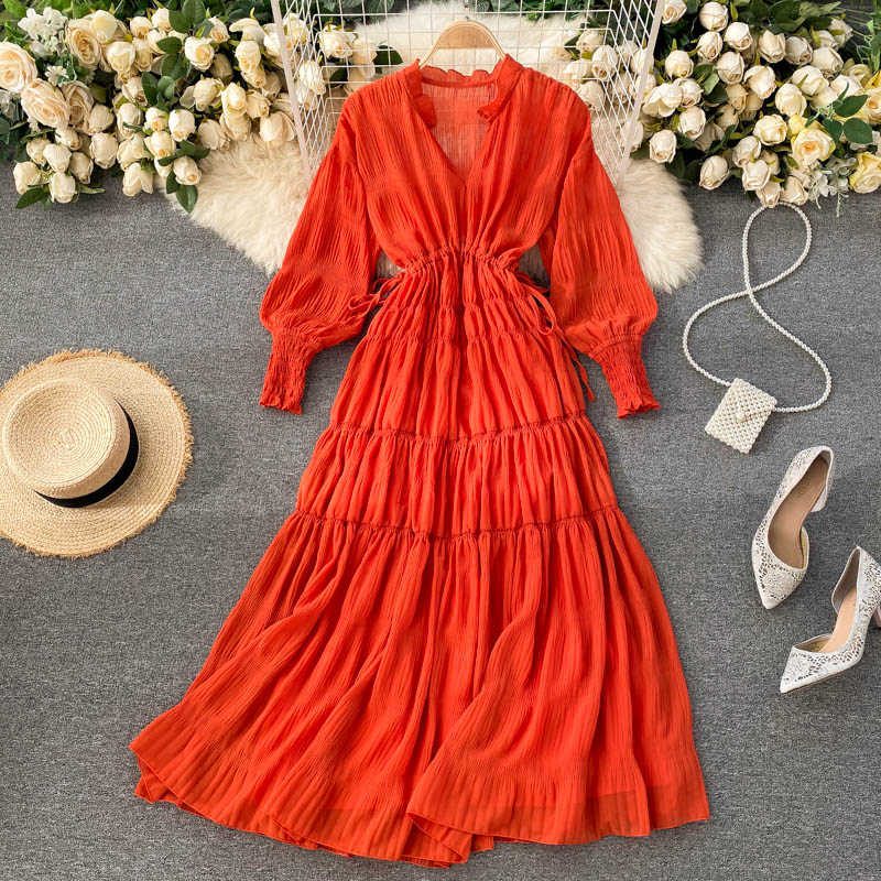 

Boho A-Line Spring Autumn Dresses Women Elegant High Waist Long Sleeve Midi Dress Party Runway 2021 Luxury Vintage Solid, Same as picture
