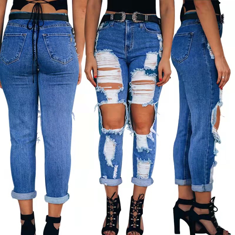 

Women's Jeans Ordinary Urban Casual Blue Cotton Women Mid-rise Buttocks Dark Denim Trousers Washed Jeans
