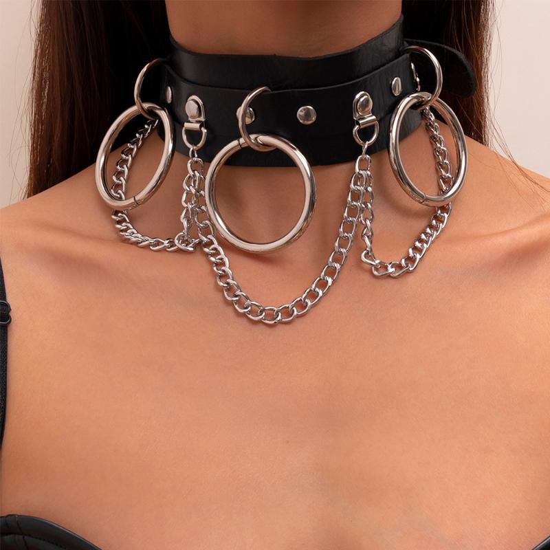 

Chokers Lacteo 2021 Dark Gothic MultiLayered Round Circle Pendant Necklace For Women Fashion Trendy Pu Leather Chain Choker