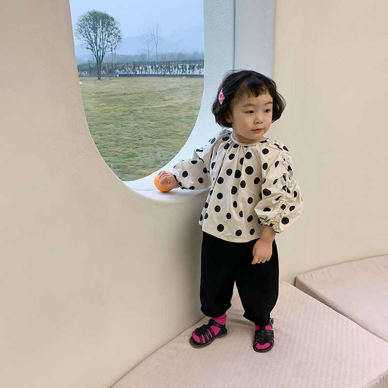 

Cute Baby Girl Dot Casual Long Sleeve Blouse Spring Fashion Cotton Soft Loose Shirts For Kids Girls Tops Clothing 210615