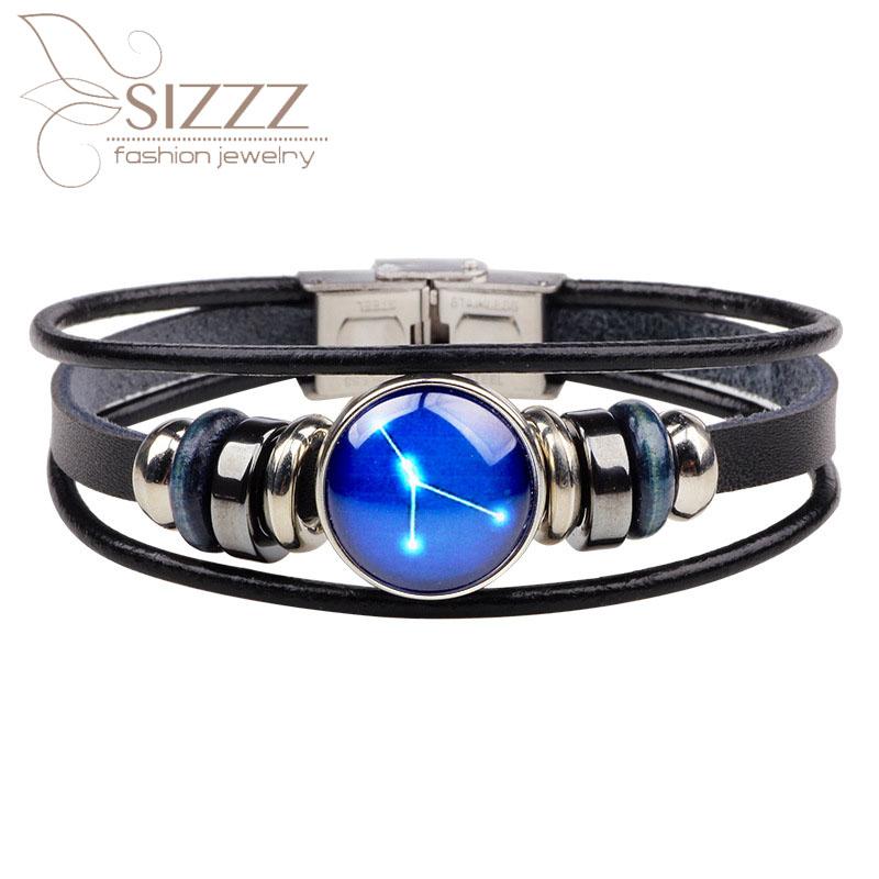 

Charm Bracelets Jewelry Creative Twelve Constellation Bracelet&bangles Woven Leather Glass Buckle