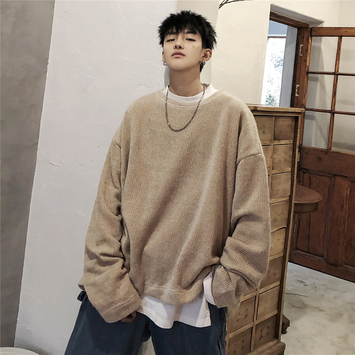 

2021 New Spring Men's Cotton Loose Clothes Hoodies Pullover High-quality Coats Casual Round Collar Solid Color Sweatshirt Size -xl D3nq, Black