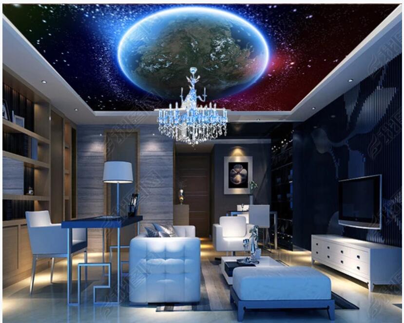 

3d ceiling murals wallpaper custom photo Universe starry sky planet home decor 3d wall mural wallpaper in the living room, Non-woven wallpaper