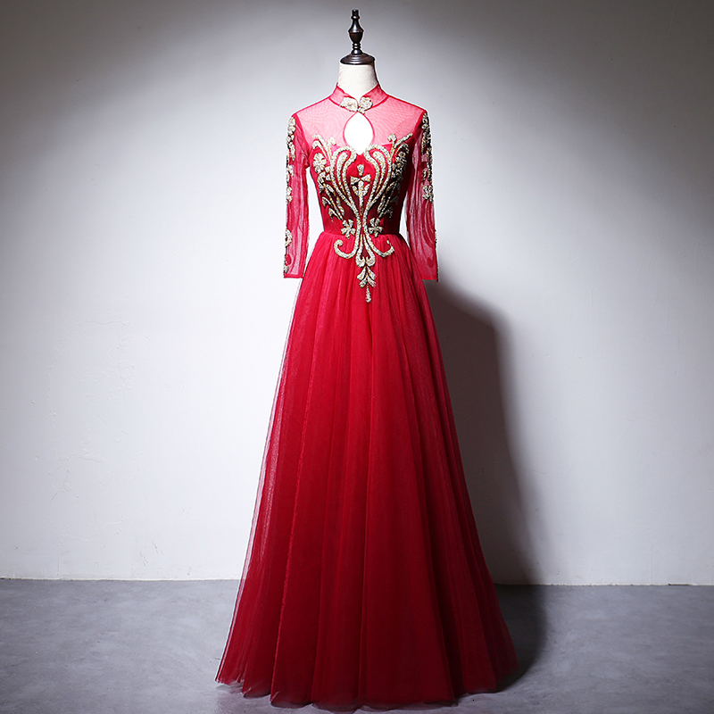 

Sexy Chinese Style Dress Womens Slim Party Evening Cheongsam Marriage Gown Luxury Wedding Qipao Fashion Clothes Vestido Ei2i, Red