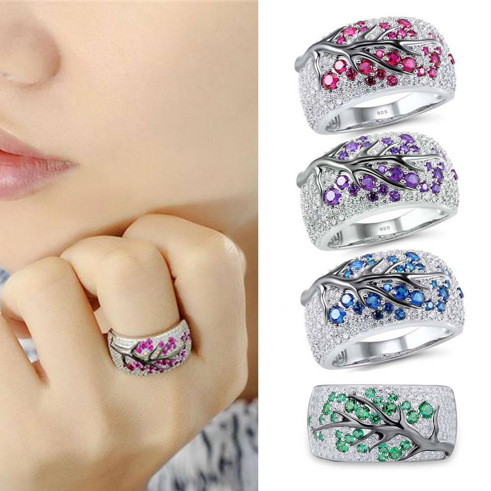 

Exquisite Fashion Shiny Colorful Crystal Zircon Tree Branch Ring for Women Unique Wedding Rings Jewelry Gift