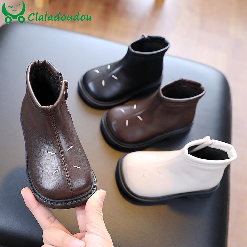 

Boots 13.5-18.5cm Toddler Girls Ankle With Velvet,Solid Kids Princess Dress Shoes For Early Winter,Baby Flats, Black;grey