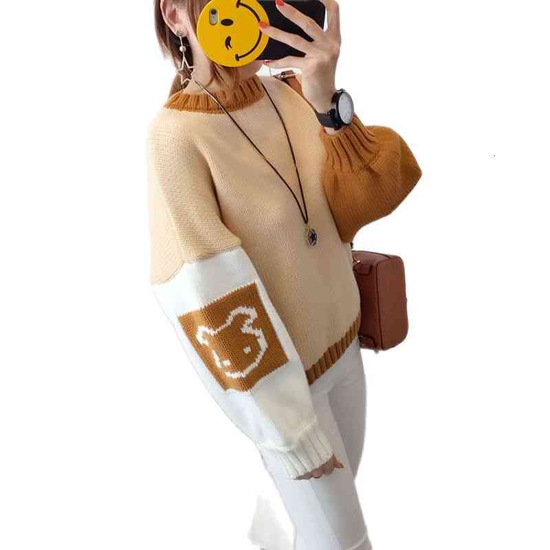 

women's sweaters suÃ©ter de malha curta estilo coreano, blusÃ£o feminino grosso, retalhos, para mulheres, inverno, cÃ¡qui, manga aje7, White;black