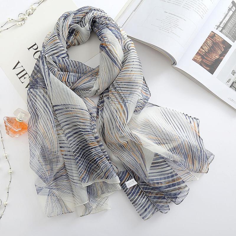 

Scarves Stripe Stole Foulard Femme Summer Beach Slik Hair Scarf Women Large Size 180*140cm Shawl Wraps W1106, Blue;gray