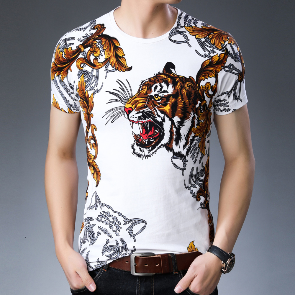 

2021 New Animal Printed Tee Shirt Clothes Tiger Print for Fashion Pullover Slim Fit Pull Homme Men Tshirt Chompas 4ap5, Black