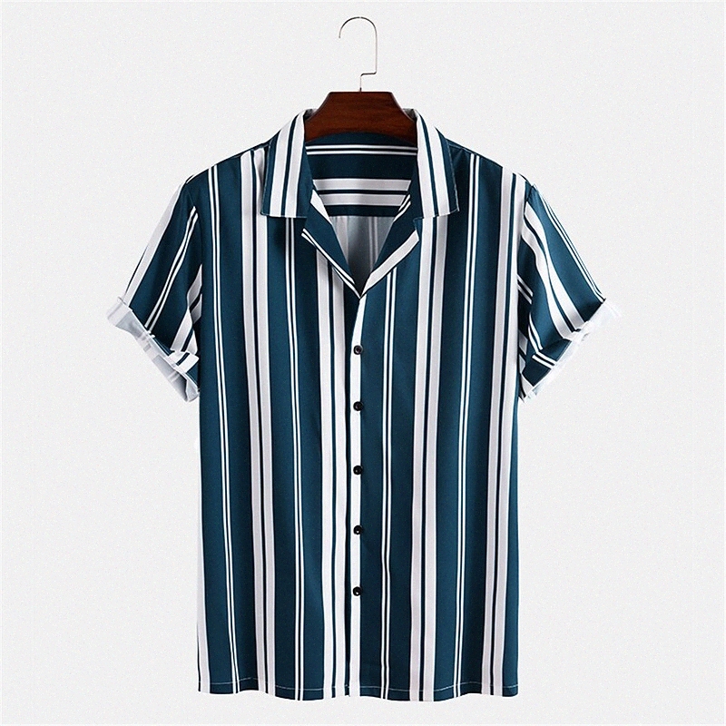 Men's Shirt Other Prints Striped Turndown Daily Outdoor Button-Down Print Short Sleeve Tops Casual Hawaiian Blue / Summer g4ZH#