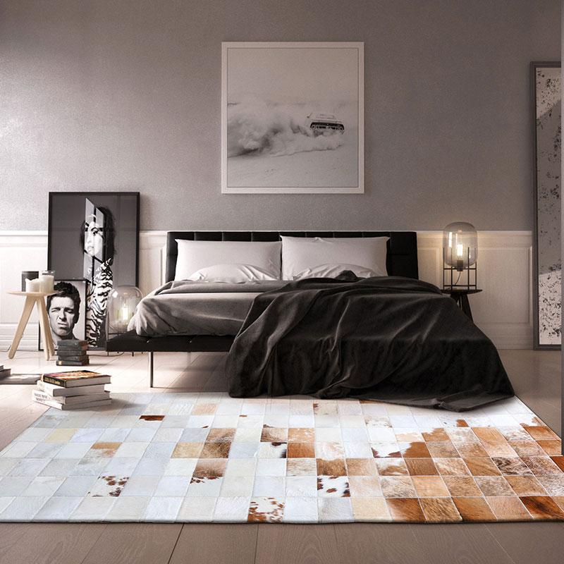 

Carpets American Style Genuine Cowhide Patchwork Runner Rug Real Leather Bedside Carpet Year Decorative Floor Mat, 02