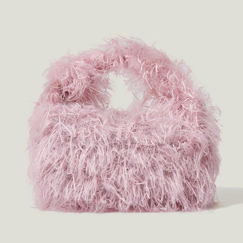 

Evening Bags Solid Furry Luxury Designer Handbag Soft Fluffy Fur Shoulders Fashion Plush Tote Messenger Bag For Women Winter, Yellow