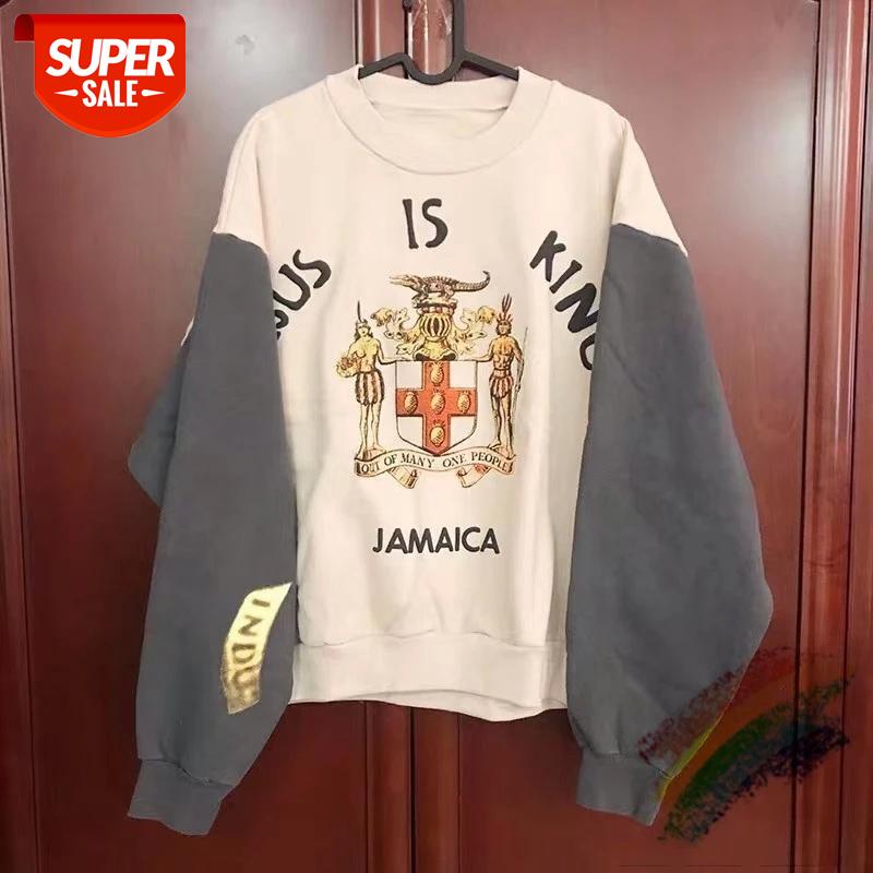 

Kanye West Jesus Is King Jamaica Sweatshirts Crewneck Men Women 1:1 Top Version Streetwear Jesus Is King Hoodie Hooded #OF1l, Black