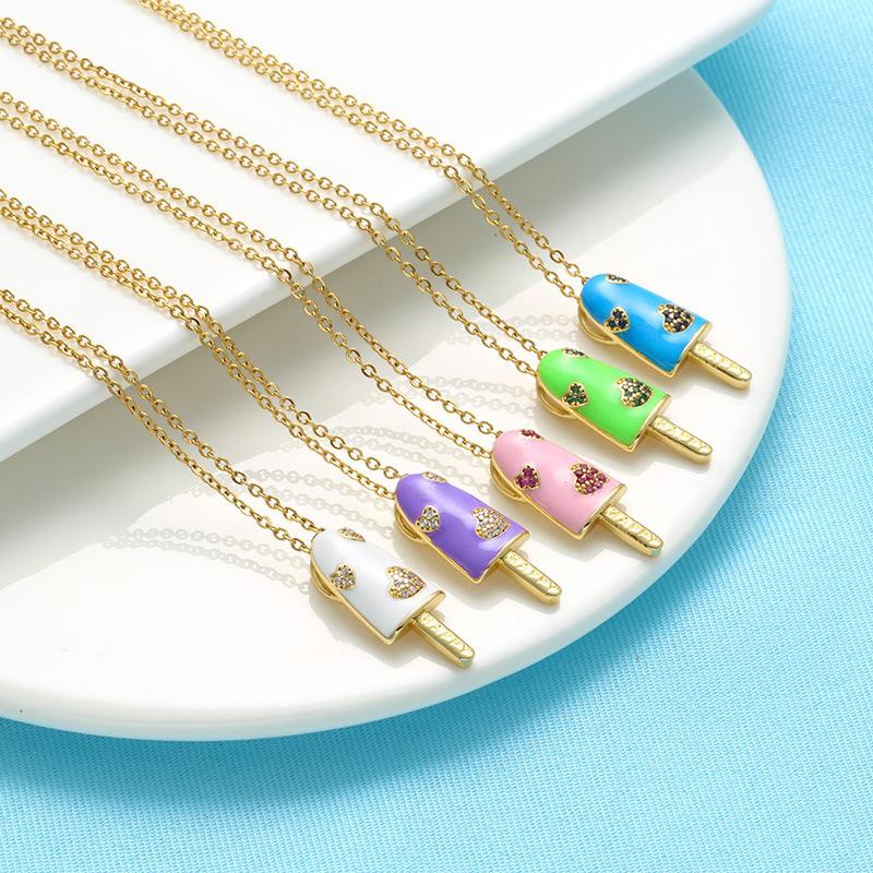 

Pendant Necklaces QMHJE Enamel Cream Charm Necklace Women Choker Gold Chain CZ Paved Heart Neon Green Jewelry Anniversary