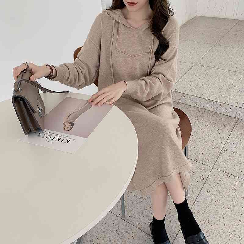 

Women Casual Dress Spring Autumn Long Sleeve Loose Hooded Knitted Sweater es Ladies Elegant Solid Oversized 210602, Black