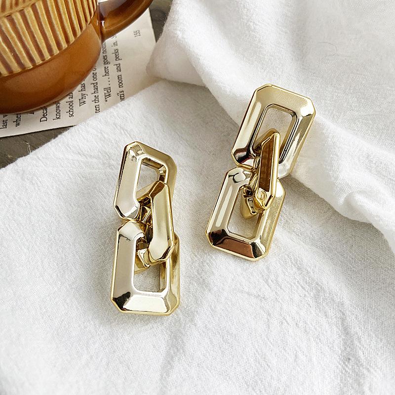 

Dangle & Chandelier 2021 Fashion Golden Texture Chain Design Drop Earrings Exaggeration Trend Cold Wind Metal Exaggerated Big, Silver