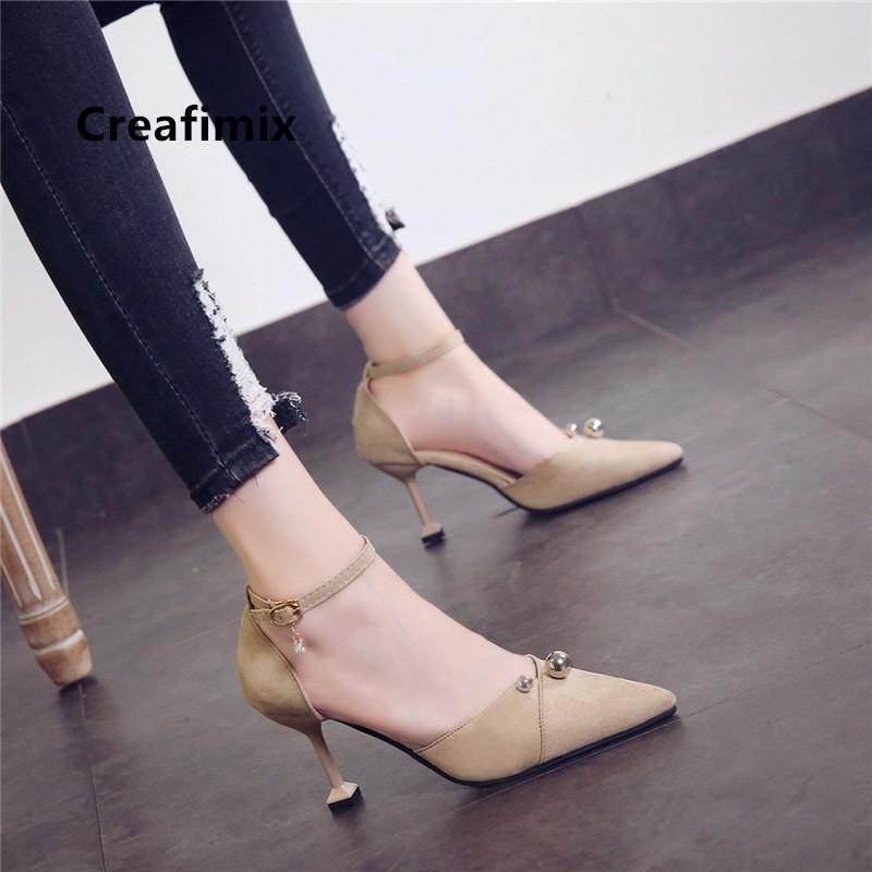 

Cresfimix Women Classic High Quality Buckle Strap High Heel Pumps Lady Casual Flock Heels Female Heel Shoes E5094
