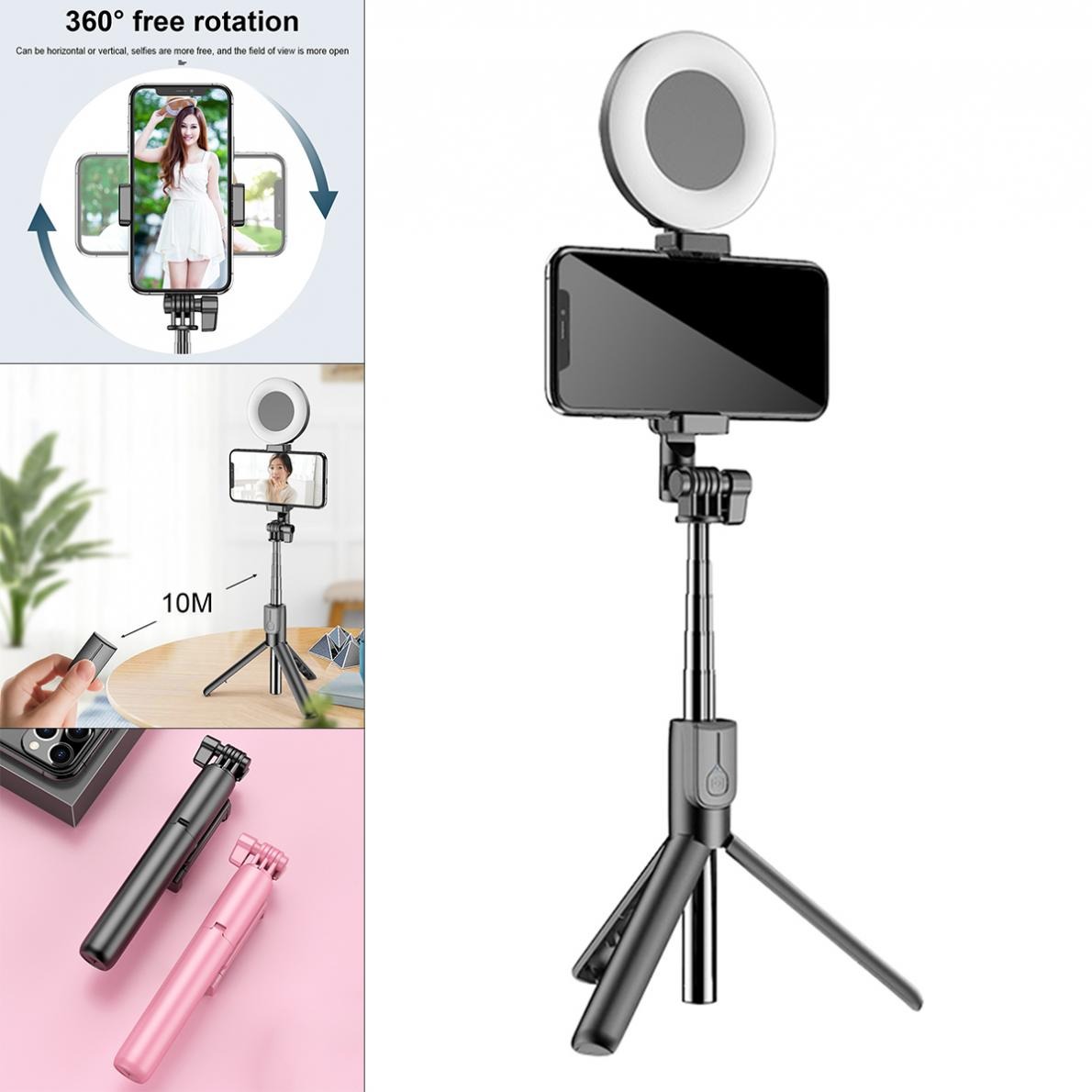 

J861 Wireless Selfie Stick Tripod Dimmable Selfie Ring Fill Light Fill Lamp Foldable Fit for Smartphones