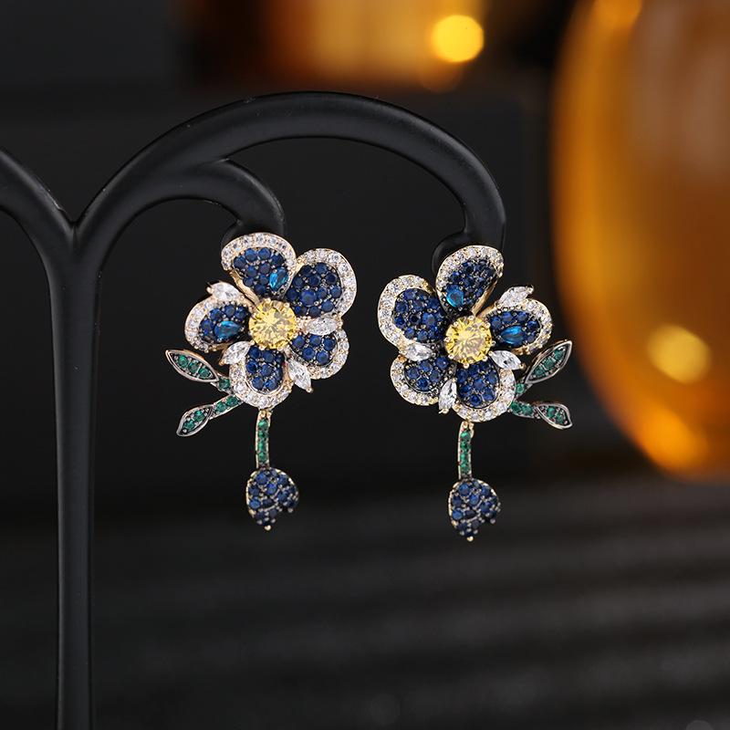 

Stud Colorful Bling Zircon Stone Flower Earrings For Women