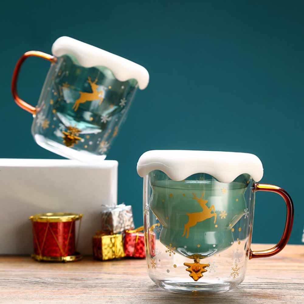 

2021 New Christmas Coffee Water Glass Insulated Double Wall Cup Creative Festival Gift for Friends' Children T9qb