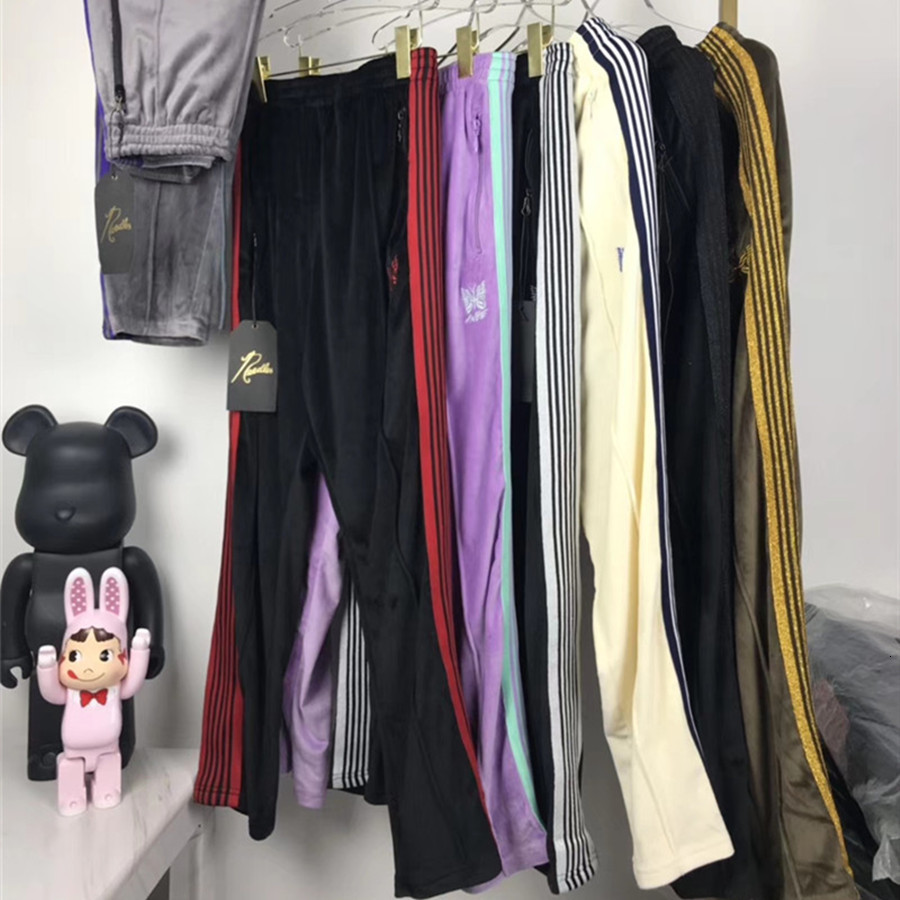 

2021 New Das Mulheres Dos Homens 1:1 Alta Qualidade Borboleta Bordado Listrado Corredores Agulhas De Veludo Awge Sweatpants 541i