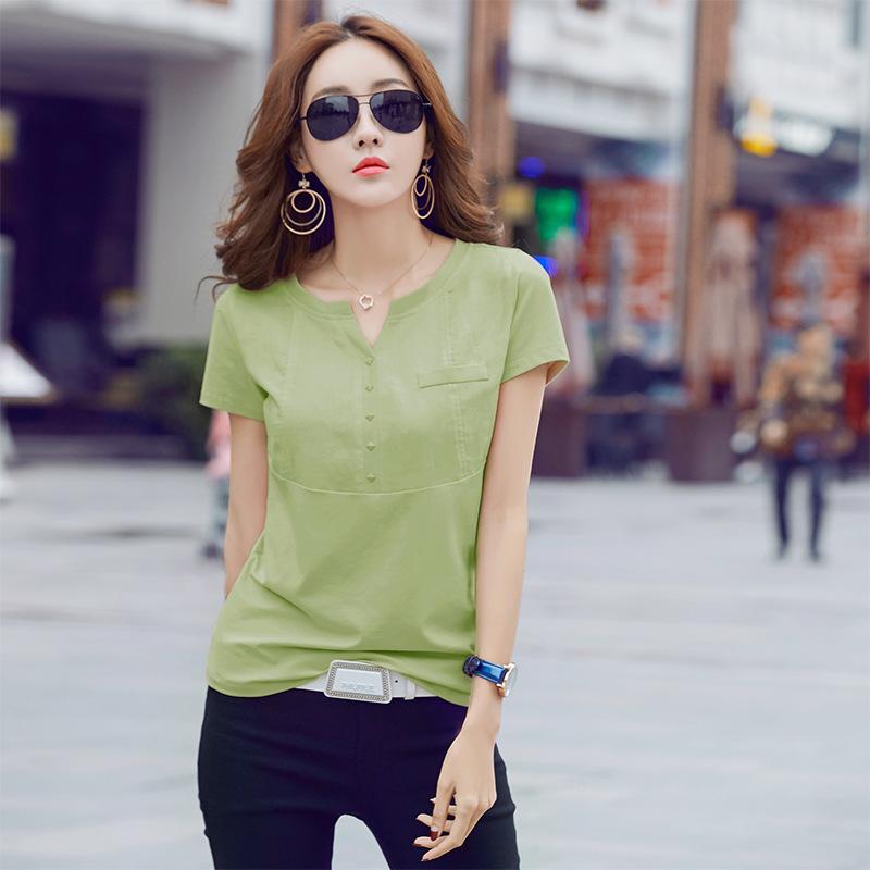 

Mercerized cotton pure cotton slim and simple T-shirt for women is versatile and slim with short sleeve 4282, White