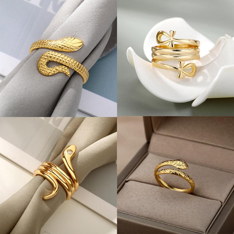 

Wedding Rings Punk Zircon Snake Couple Female Male Cross Egyptian Ankh Life Symbol Finger Ring For Women Men Gothic Party Jewelry 2021, Slivery;golden