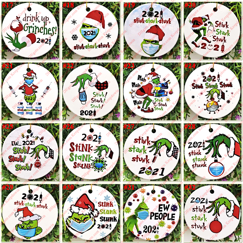 

Grinch Christmas Ornament Quarantine Toy 2021 Hanging Xmas Decoration Supplies for Christmases Trees Baubles Indoor Outdoor Sublimation Blanks