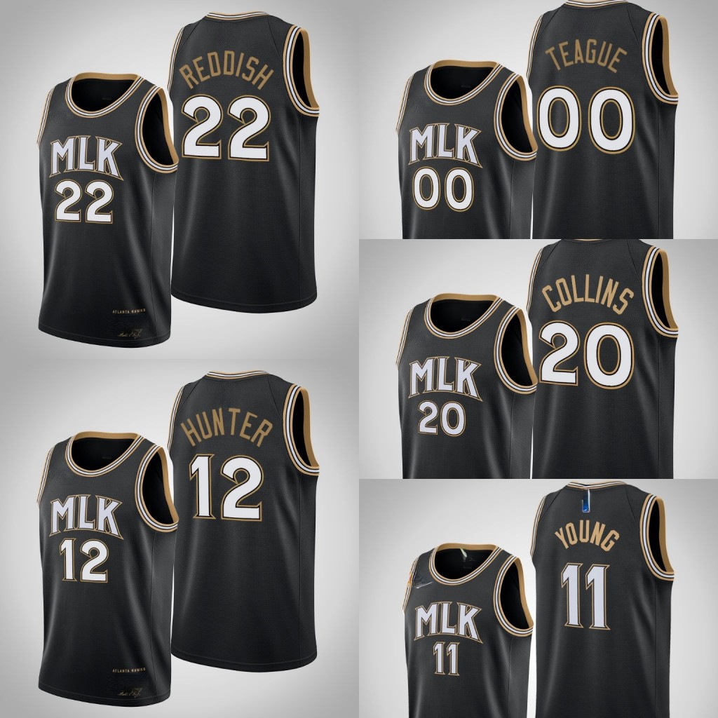 

Atlanta Hawks Men Trae Young Jeff Teague Cam Reddish John Collins De'andre Hunter Black MLK 2020-21 Jersey