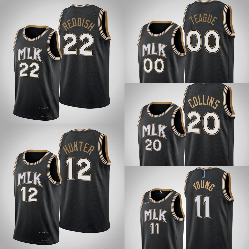 

AtlantaHawksMen Trae Young Jeff Teague Cam Reddish John Collins De'andre Hunter Black MLK 2020-21 Jersey