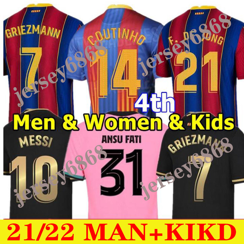 

soccer jersey BARCA 20 21 camiseta de futbol 4th ANSU FATI 2021 Messi GRIEZMANN F.DE JONG PJANIC Men Women Kids kit football shirt, Black